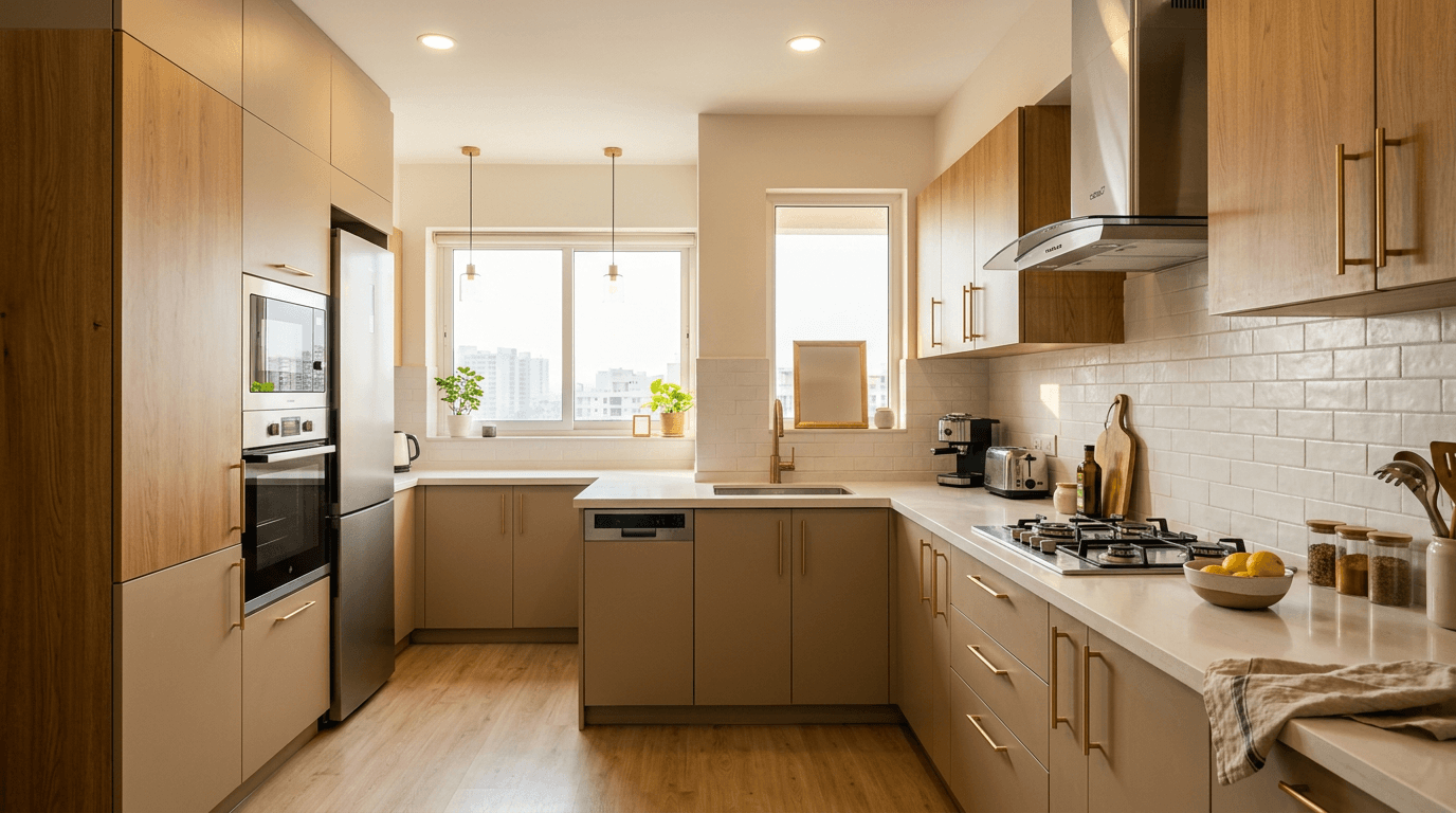 Modular kitchen planned around a clear prep, cook and clean workflow